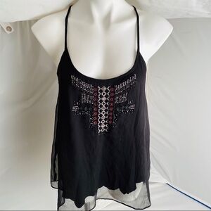 American Eagle Black racer back boho top M
